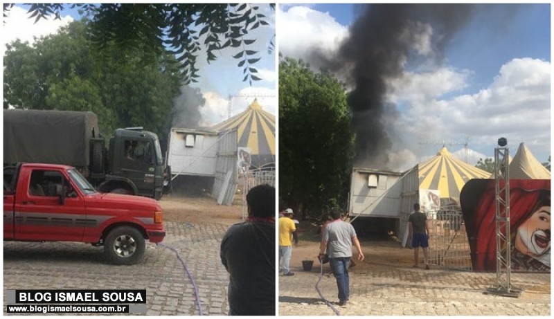 IncÃªndio atinge trailer do Circo do Fuxiquinho em Apodi
