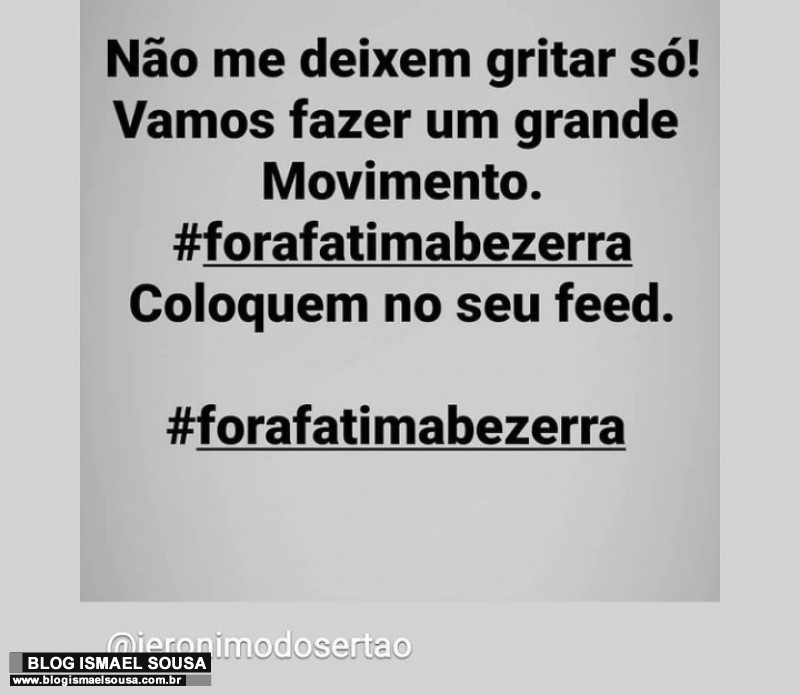 Ganha forÃ§a nas redes sociais movimento "#ForaFatimaBezerra"