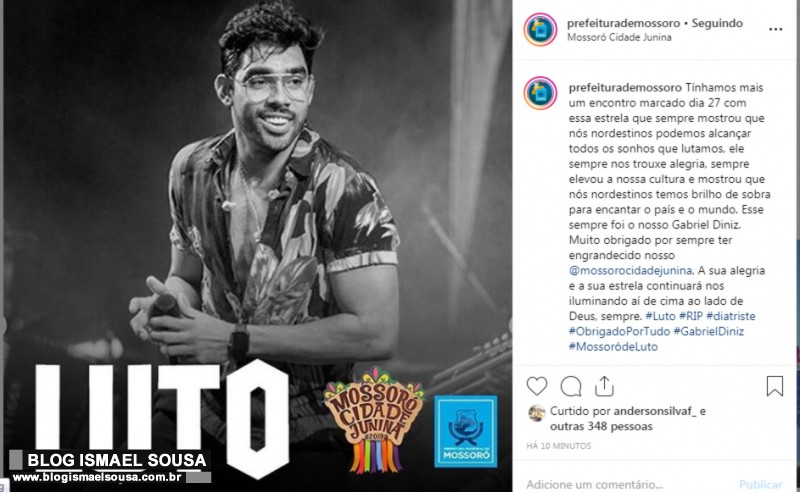 Prefeitura de MossorÃ³ lamenta morte de GD, atraÃ§Ã£o do MCJ 2019