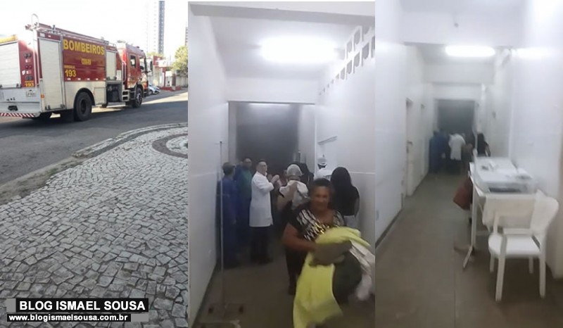 Pacientes sÃ£o retirados Ã s pressas do Hospital TarcÃ­sio Maia apÃ³s incÃªndio
