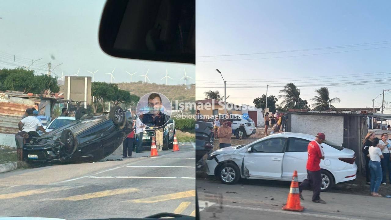 Grave acidente deixa carro capotado na BR-304, em Caícara do Rio dos Ventos