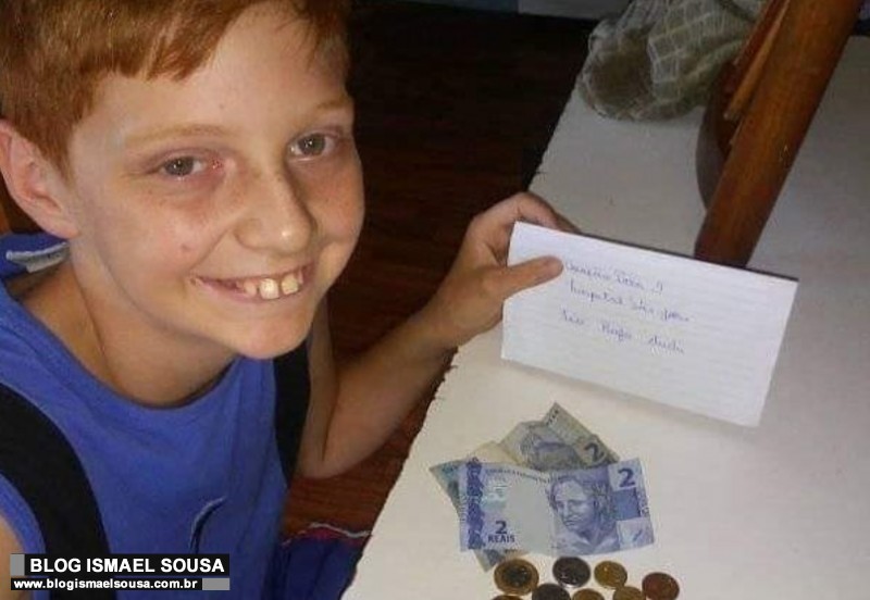 Exemplo: Menino de 11 anos vende latinhas e doa R$ 21,45 ao hospital de sua cidade