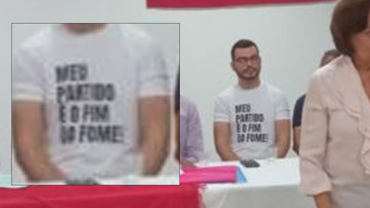Em evento comunista, camisa de vereador chama a atenção
