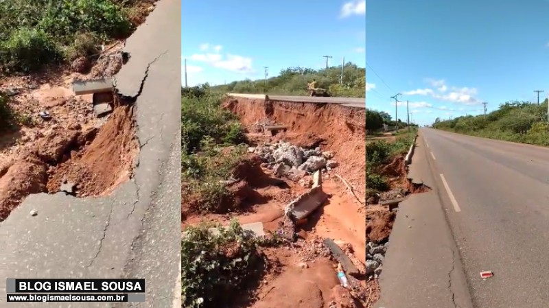 ErosÃ£o Ã s margens da RN-015 coloca trÃ¢nsito em risco entre MossorÃ³ e BaraÃºna 