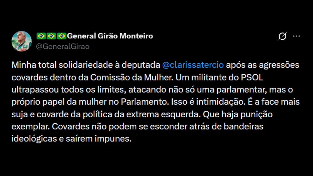 General Girão sai em defesa de Clarissa Tércio após ataques na Comissão da Mulher