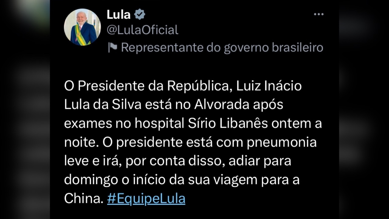 Após fala desastrosa, Lula diz que está com pneumonia e adia viagem à China