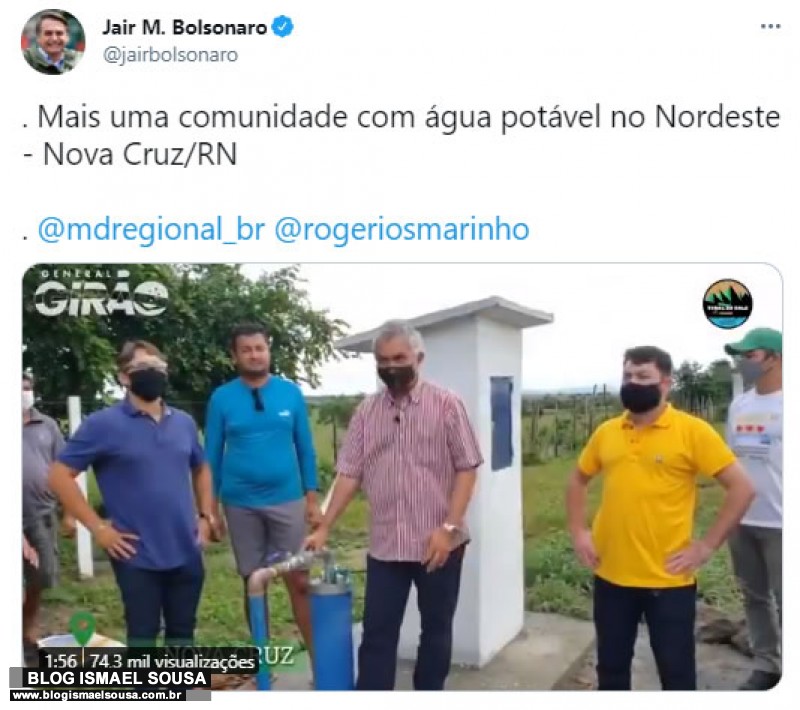 Presidente Jair Bolsonaro destaca ação feita no RN em sua rede social