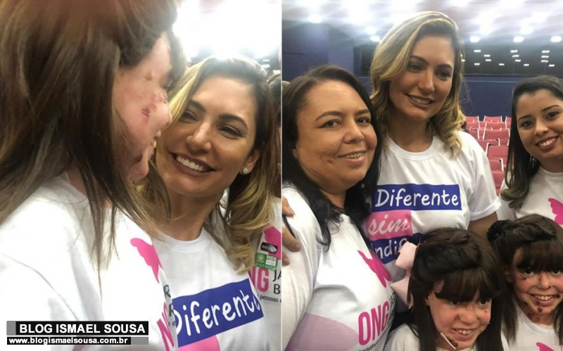 Michelle Bolsonaro se emociona ao conhecer gÃªmeas mossoroenses HeloÃ­sa e Eduarda