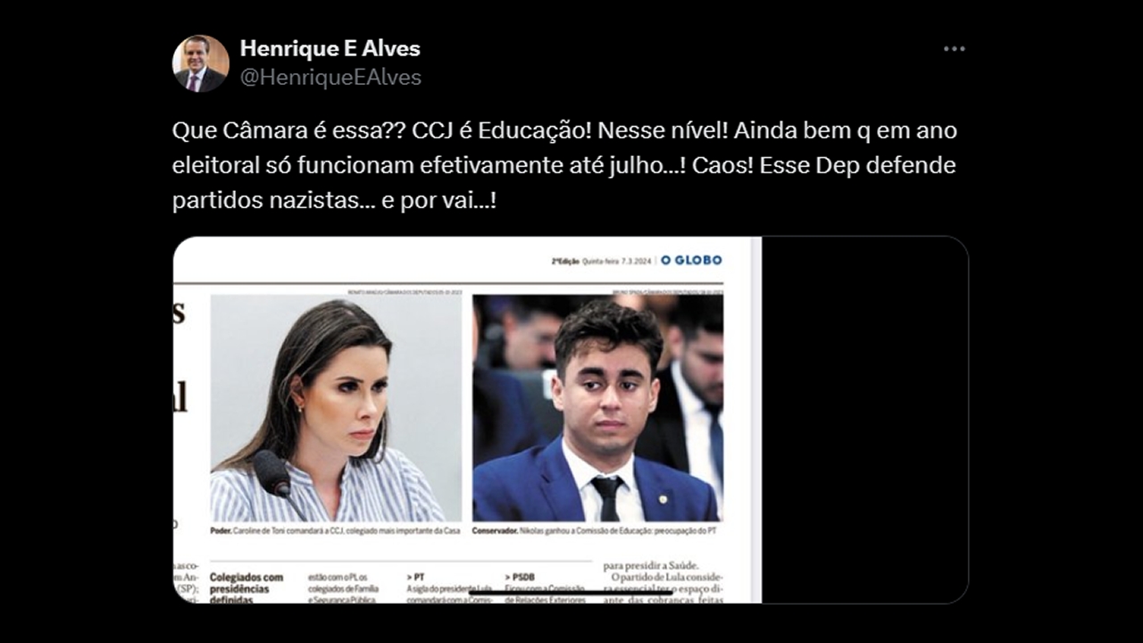 Henrique Alves perde a postura e diz que Nikolas Ferreira (PL) defende partidos Nazistas