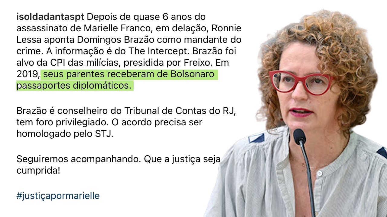 Isolda (PT) tenta ligar mandante da morte de Marielle e Anderson a Bolsonaro
