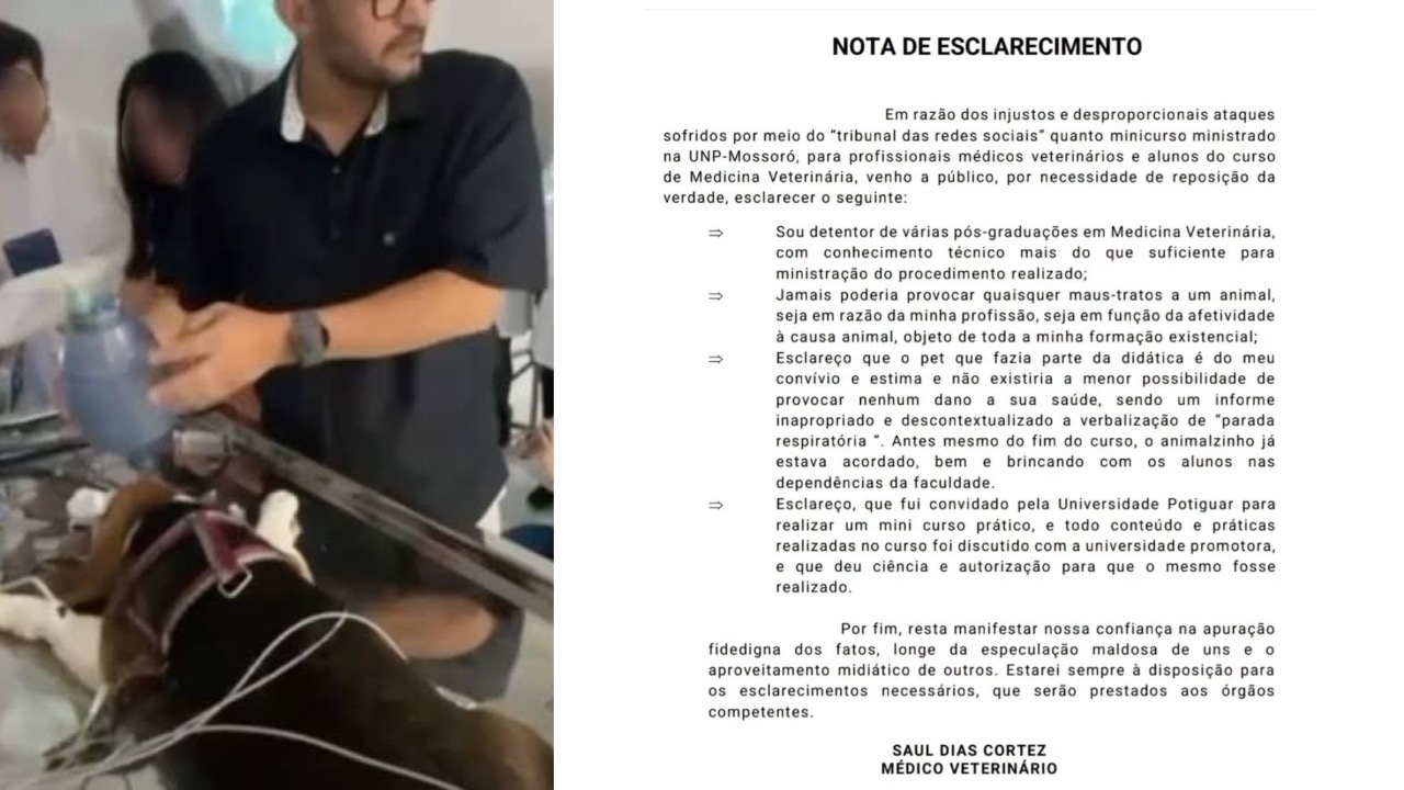 Procedimento em cão tinha ciência e autorização da UnP, afirma veterinário em nota
