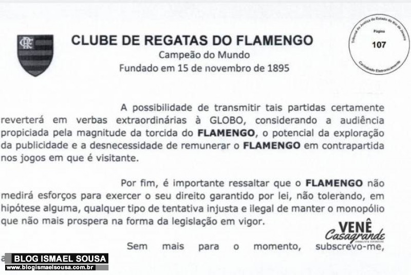 Flamengo envia contranotificaÃ§Ã£o para Globo e afirma "que nÃ£o vai tolerar ameaÃ§as"