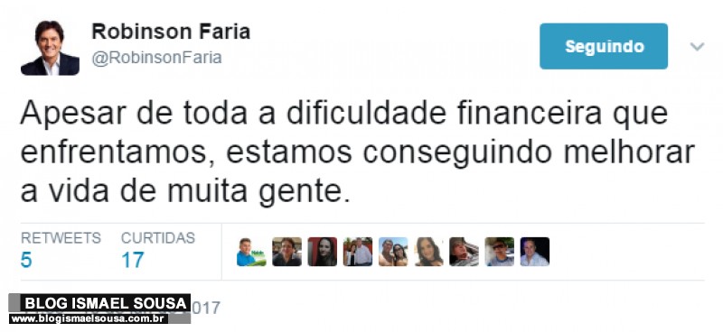 Robinson Ã© criticado apÃ³s dizer que estÃ¡ conseguindo melhorar a vida do povo do RN