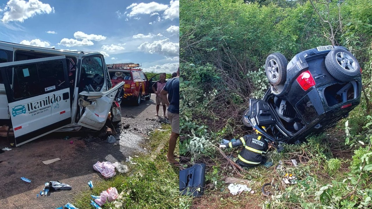 Van com crianças colide com carro na BR-304 próximo à comunidade de Pau Branco em Mossoró