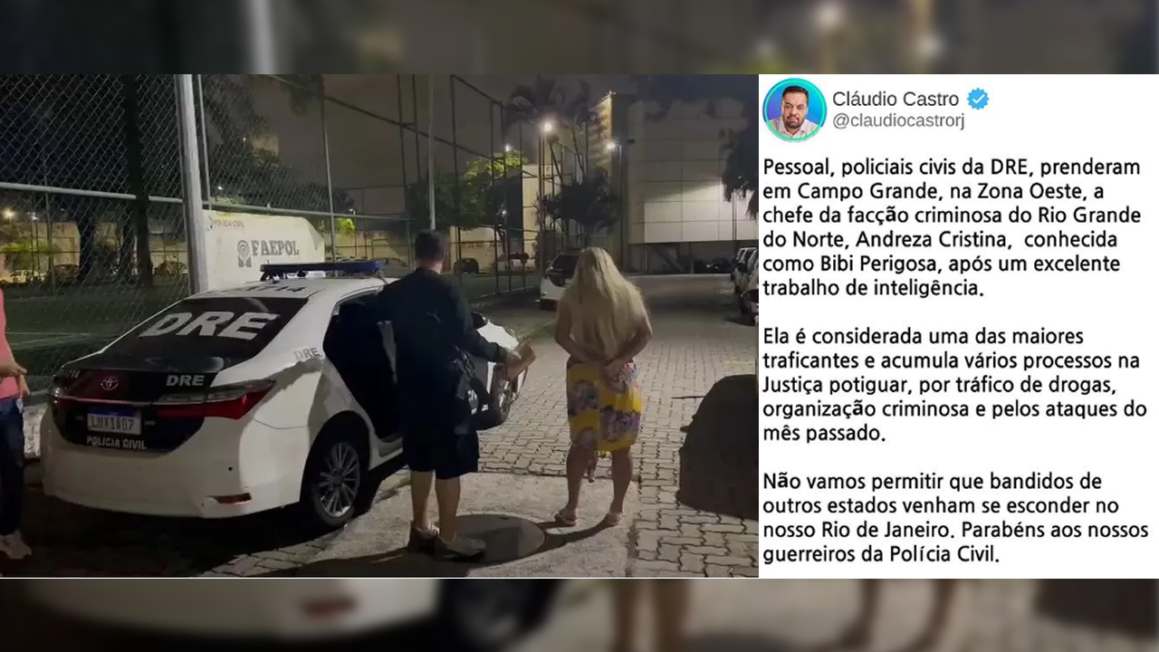 URGENTE: Polícia Civil do RJ prende 'Bibi Perigosa', apontada como articuladora dos ataques no RN