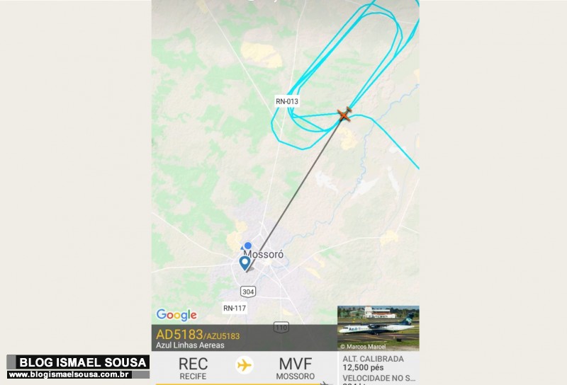 AviÃ£o da Azul com dificuldade para pousar devido ao mau tempo em MossorÃ³