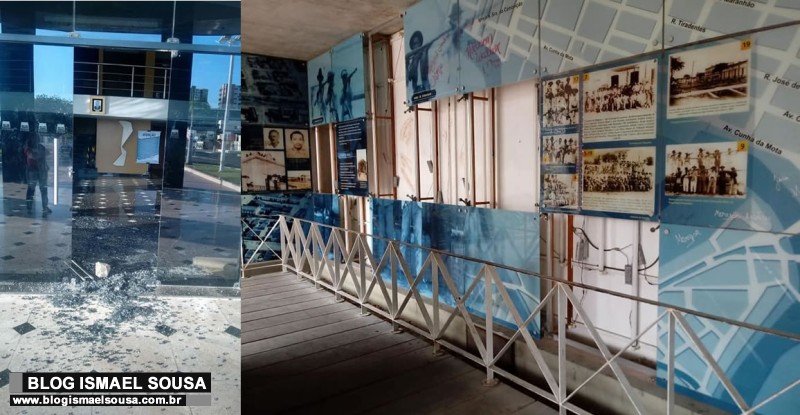 VÃ¢ndalos depredam Teatro, Museu e prÃ©dios da Receita e do Banco do Brasil em MossorÃ³