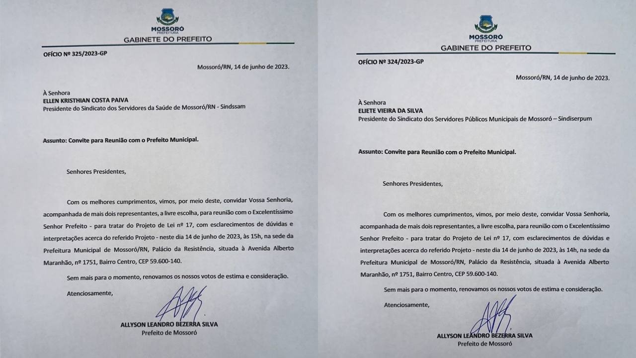 Prefeito Allyson convoca reunião com representantes do Sindicato para discutir o PL-17/2023