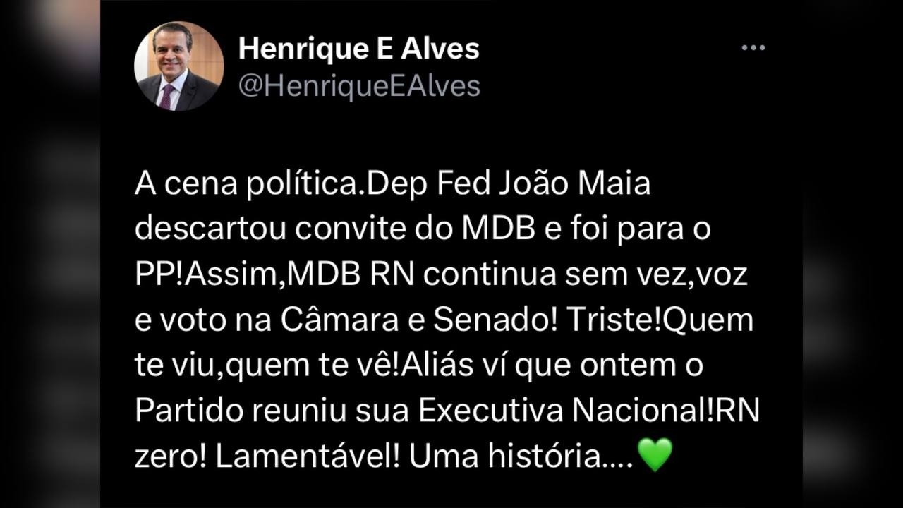 Henrique Alves alfineta primos e diz que MDB no RN segue ‘sem vez, voz e voto’