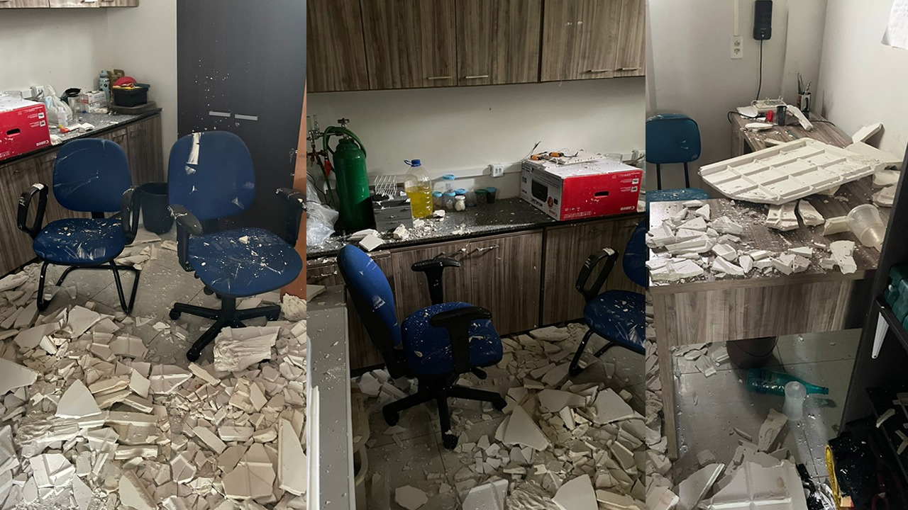 Teto de espaço científico desaba na UFERSA após chuvas em Mossoró