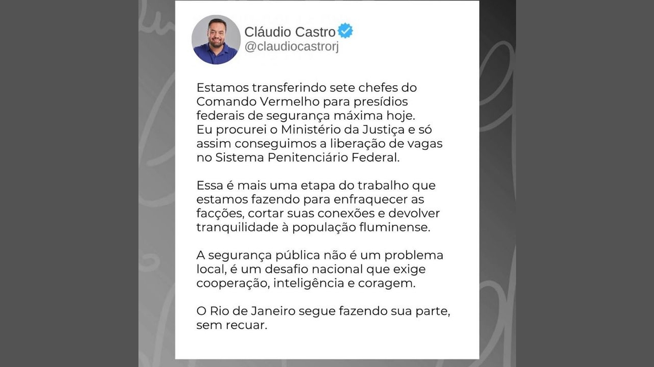 Chefes do CV do RJ serão transferidos hoje para presídios federais; destino pode incluir Mossoró