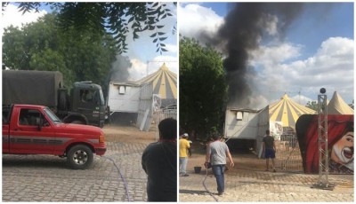 IncÃªndio atinge trailer do Circo do Fuxiquinho em Apodi