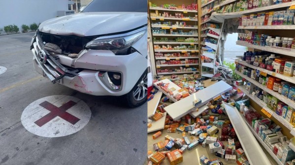 Motorista perde controle de Hilux e derruba parede de farmácia em Mossoró