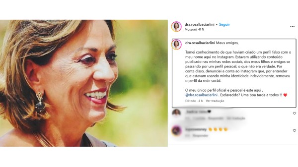 Rosalba Ciarlini denuncia perfil falso no Instagram que divulgava rumores sobre pré-candidatura