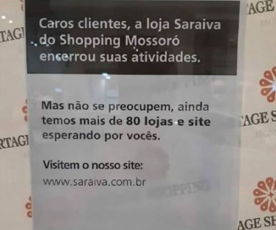 Em crise, Livraria Saraiva fecha loja no Partage Shopping MossorÃ³