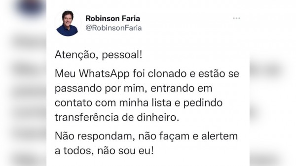Deputado Robinson Faria tem seu WhatsApp clonado