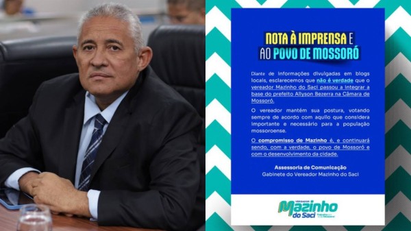 Mazinho do Saci nega adesão à base de Allyson na Câmara