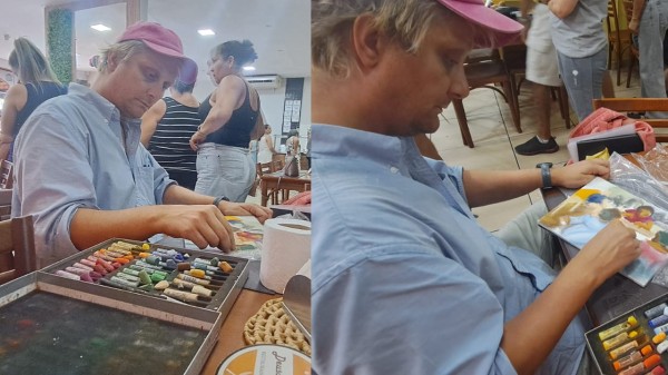 Artista dinamarquês faz parada em Mossoró e mostra talento com pintura