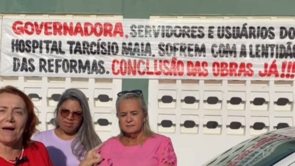 Sindsaúde protesta durante visita de Fátima ao HRTM e denuncia descaso com a saúde pública