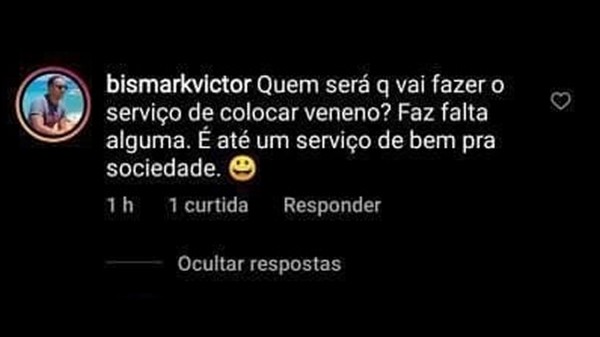 Lacrada errada: Influencer de Caicó sugere "envenenar" Bolsonaro e recebe críticas nas redes sociais