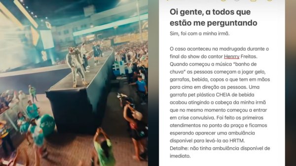 Jovem de 22 anos é internada em UTI após ser atingida por garrafa durante show no MCJ