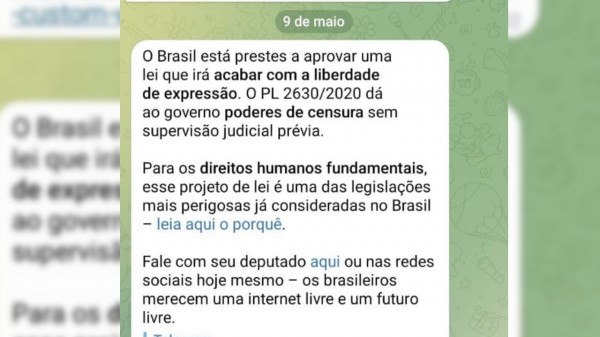 Telegram emite alerta aos usuários declarando que 'PL da Censura' é uma das leis mais perigosas