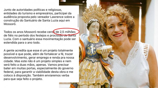 Isolda diz que Mossoró recebe 2,5 milhões de fiéis durante festa de Santa Luzia