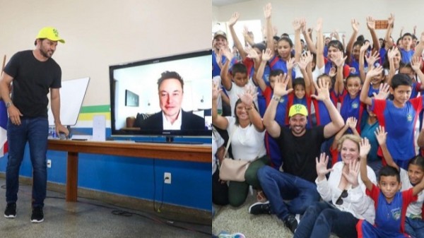 Fábio Faria e Elon Musk inauguram serviço de internet da Starlink em escola do Amazonas