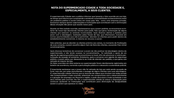 O supermercado Cidade está absolutamente certo!