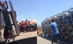 CaminhÃ£o com botijÃµes de gÃ¡s tomba apÃ³s ser atingido por caminhonete