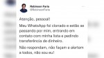 Deputado Robinson Faria tem seu WhatsApp clonado