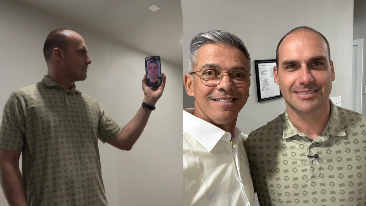 Coronel Azevedo se reúne com Eduardo Bolsonaro no Texas e recebe participação de Flávio Bolsonaro por vídeo chamada