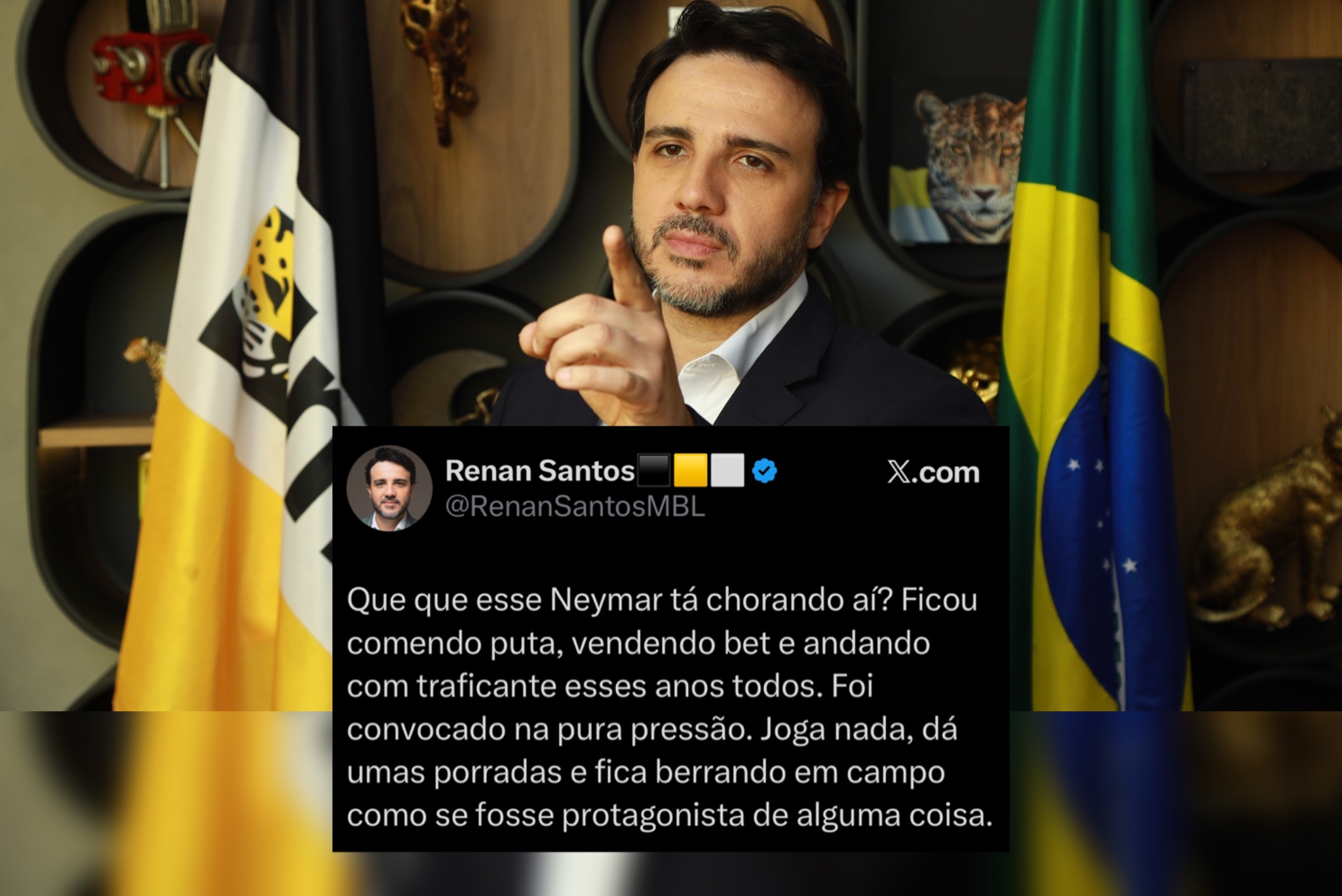 Candidato do MBL segue discurso de Lula e parte para ataque pessoal contra Neymar após eliminação do Brasil