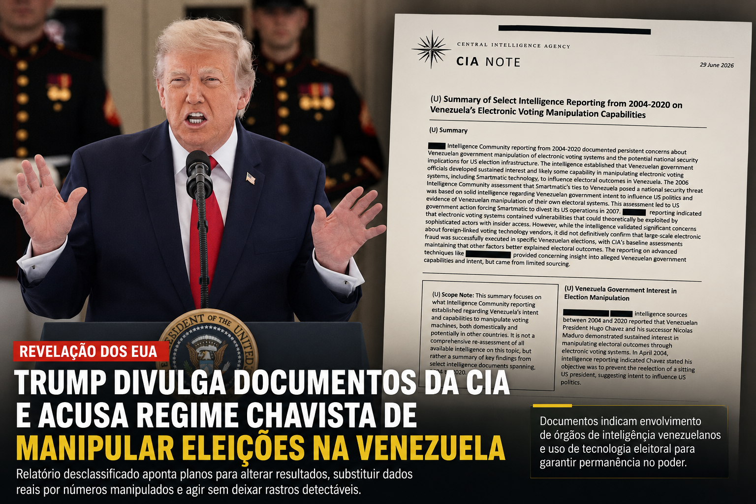 Trump divulga documentos sobre Venezuela e afirma que inteligência identificou plano de manipulação eleitoral