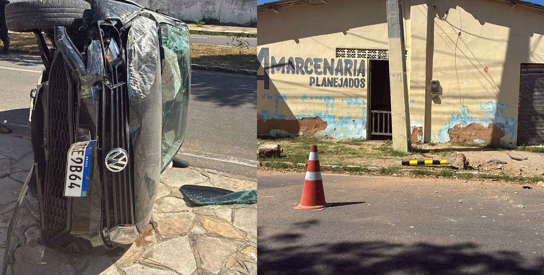 Motorista perde controle de veículo e capota próximo ao Hospital da Polícia Militar em Mossoró