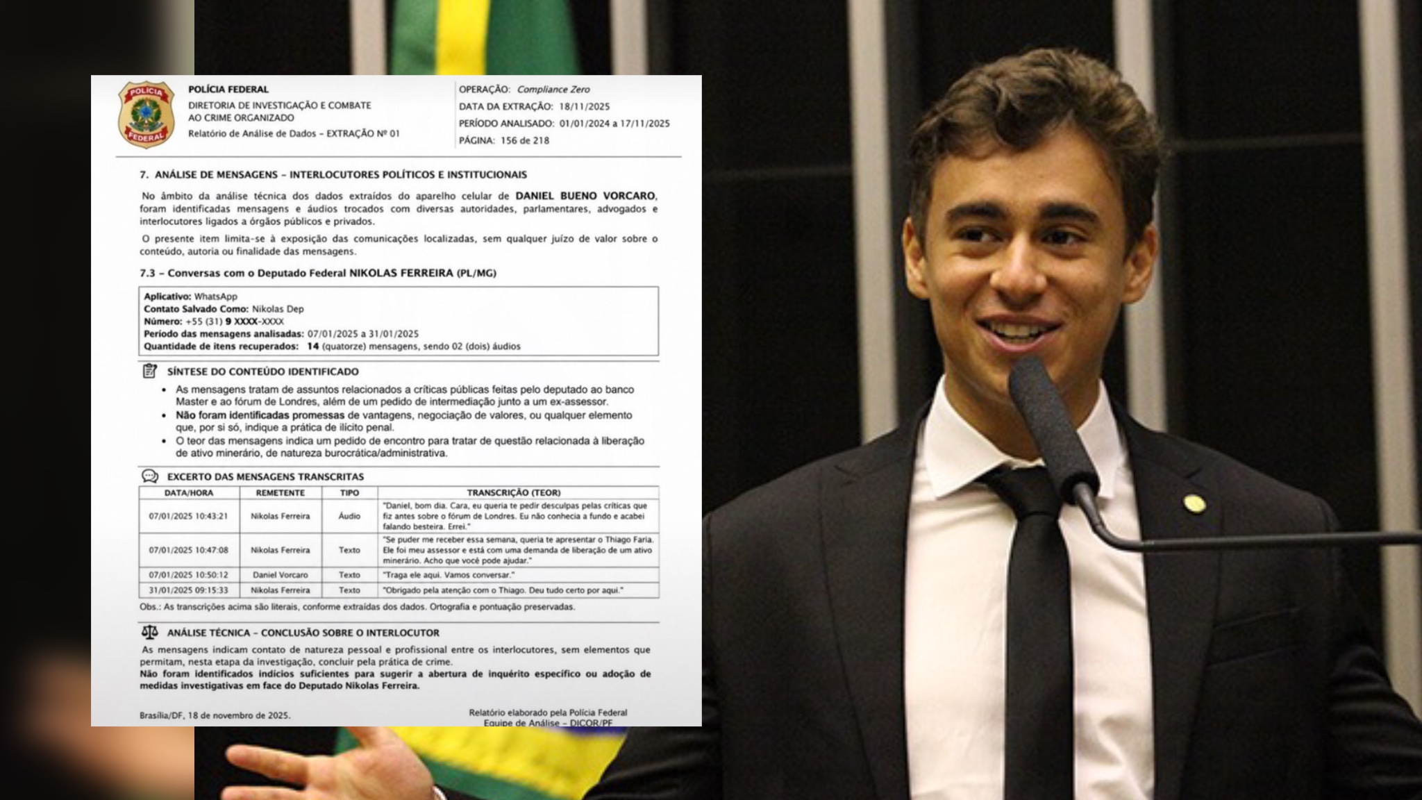 Durou menos de 24 horas: PF não vê indícios de crimes de Nikolas Ferreira em conversas com Vorcaro